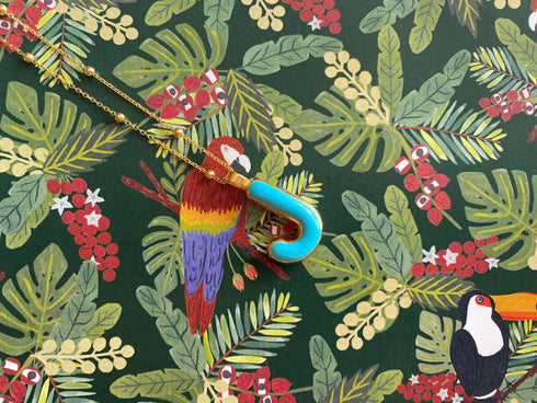 Collier initiale J - Say my Name Bleu Néon