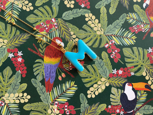 Collier initiale M - Say my Name Bleu Néon