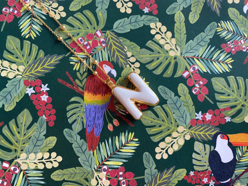 Collier initiale N - Say my Name Blanc