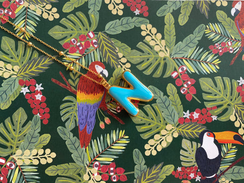 Collier initiale N - Say my Name Bleu Néon