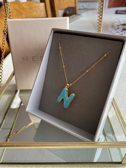 Collier initiale N - Say my Name Bleu Néon