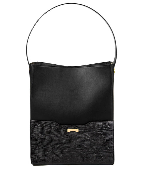 Sac Bucket en Cuir Vegan Jenah St. - Grand Modèle - Noir détail imprimé