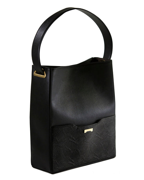Sac Bucket en Cuir Vegan Jenah St. - Grand Modèle - Noir détail imprimé