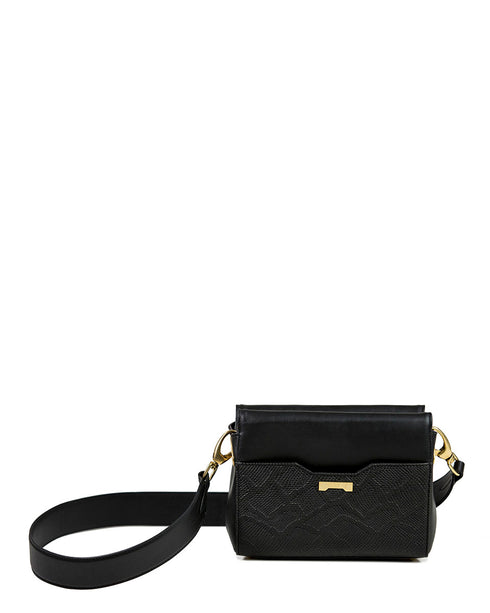 Sac Bandoulière en Cuir Vegan Jenah St. - Noir détail imprimé