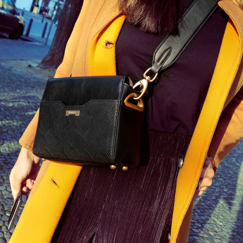 Sac Bandoulière en Cuir Vegan Jenah St. - Noir détail imprimé