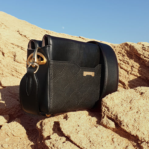 Sac Bandoulière en Cuir Vegan Jenah St. - Noir détail imprimé