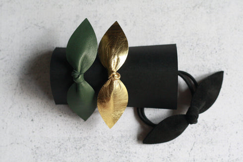Trio élastiques cheveux bijoux Shatz Me - Vert Olive, Doré, Noir Velours