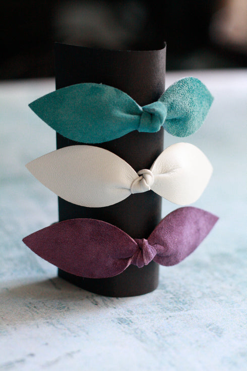 Trio élastiques cheveux bijoux Shatz Me - Vert Velours, Gris Clair, Violet Velours