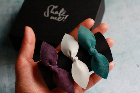 Trio élastiques cheveux bijoux Shatz Me - Vert Velours, Gris Clair, Violet Velours